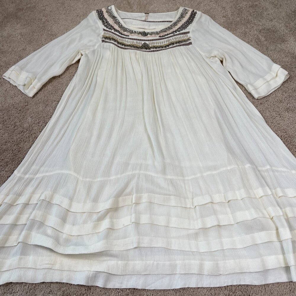 Free People Dress Women L Ivory Embroidered Beaded Wedding Bohemian Festival - Picture 2 of 13